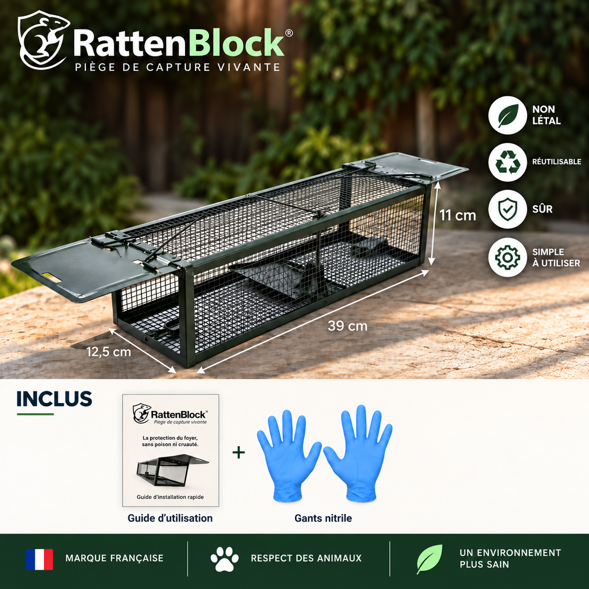 RattenBlock – Piège à rat non létal à double entrée